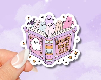 Sticker griezelige boekenclub, stickers halloween spook, cadeau boekenliefhebber, schattige pastelkleurige leesgrage merchandise Kindle stickerlezer, e-reader leesliefhebber