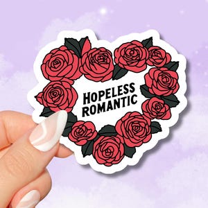 Naklejka na książkę Hopeless Romantic, Naklejki Bookish, Prezent dla miłośników książek, Towary książkowe, Naklejka Kindle, Czytnik Smut, Prezent dla miłośników czytania E-czytnik