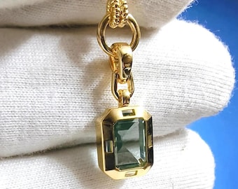 Emerald Cut Aquamarine Pendant, Silver Aqua Pendant, 2Ct Octa Aqua Gold Pendant, Pendant Necklace, 14K Yellow Gold Finish Pendant Birthday
