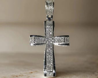 Diamond Jesus Pendant Natural Moissanite Diamond Jesus Cross Pendant Jesus Cross Pendant 925 Sterling Silver Necklace 14K White Gold Finish