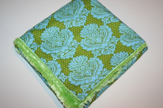 Items similar to Damask Baby Blanket - Minky Baby Blanket - Blue and ...