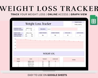 Gewichtsverlies-tracker-spreadsheet voor Google Spreadsheets, gewichtsverliesplanner, wekelijkse weeggrafiek, gewichtsdagboek