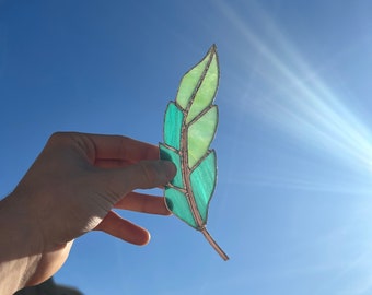 Stained glass leaf! Ocean green and blue!