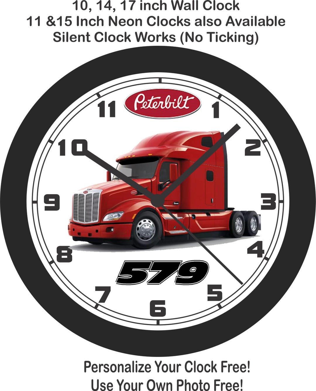 Peterbilt Clock Peterbilt 579 Semi-truck Wall Clock-add Business Name Free! , Vivid 8 ...