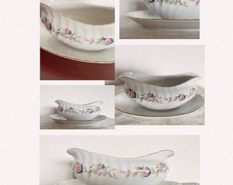 Vintage Creative Fine China Japan 2345 Regency Rose gravy boat with attached underplate