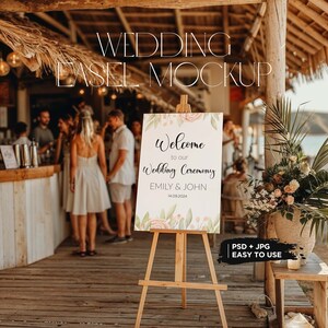 Wooden Easel Poster welcome sign for wedding mockup