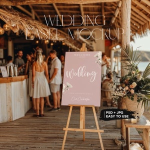 Wooden Easel Poster welcome sign for wedding mockup