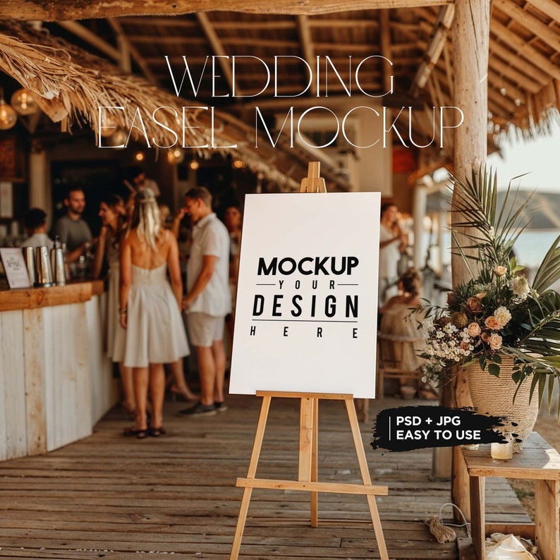 Wooden Easel Poster welcome sign for wedding mockup