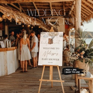 Wooden Easel Poster welcome sign for wedding mockup