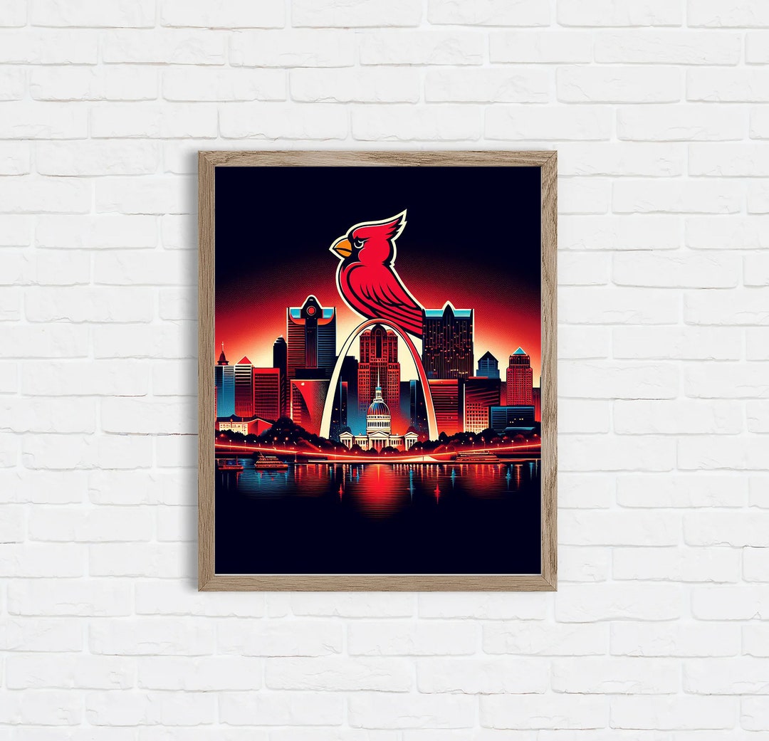 St. Louis Skyline Cardinal Art Print - Cityscape on Arch - Etsy