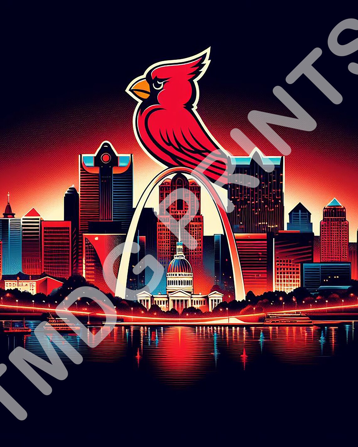 St. Louis Skyline Cardinal Art Print - Cityscape on Arch - Etsy