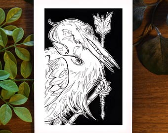 Studio Ghibli Heron Art Print | Pen and Ink Illustration