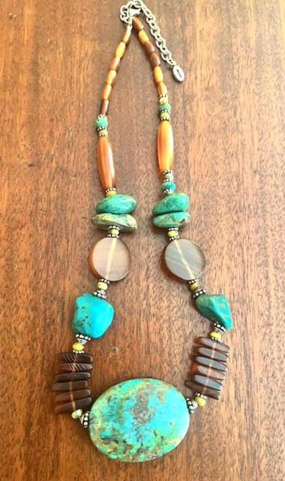 Vintage Barse Turquoise and Browntone Chunky Styl… - image 8