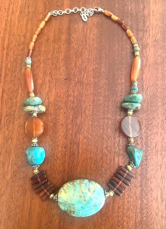 Vintage Barse Turquoise and Browntone Chunky Styl… - image 1