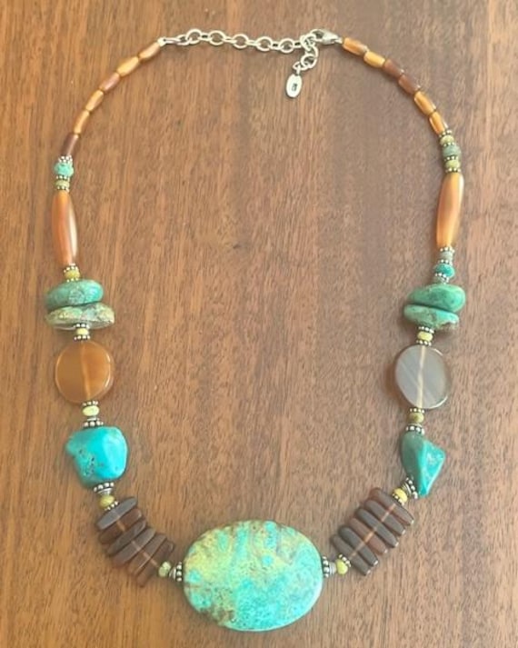 Vintage Barse Turquoise and Browntone Chunky Styl… - image 6