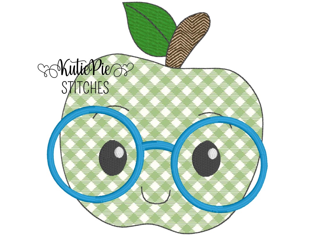 Apple Glasses Bean Stitch Applique Embroidery Design FAST Stitchout ...