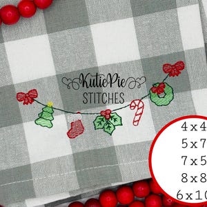Holiday Christmas Bunting Sketch Bow Embroidery Design Stocking Tree Candy Cane Bow Holly Wreath Quick Stitch