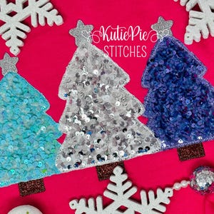 Christmas Trees with Star Winter Holiday Zig Zag Embroidery Applique Design
