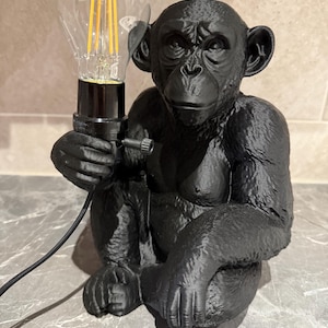 Black Monkey Table Lamp: PLA Desk Light with LED Bulb