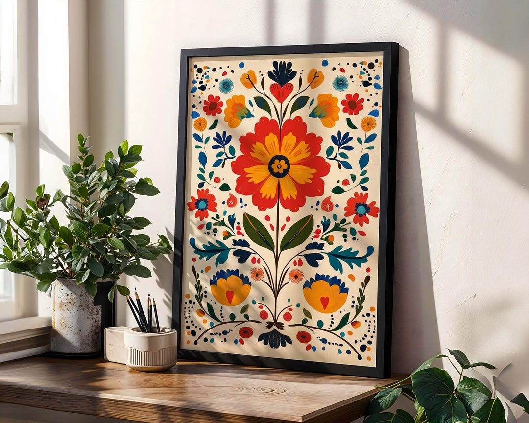 Floral Folk Art Bouquet Printable - Vibrant Cottagecore Wall Decor ...