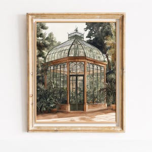 Vintage Botanical Greenhouse Watercolor Print, Cottagecore Wall Art (Digital Download) 367