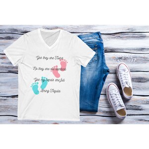 Twin Mom Boy Girl Fraternal Twins Jersey Short Sleeve V-Neck T Shirt