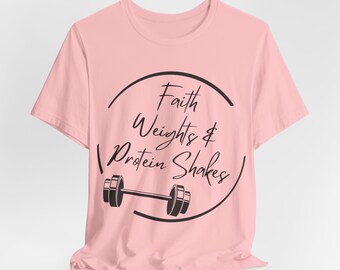 T-shirt a maniche corte in jersey unisex con pesi e frullati proteici Faith