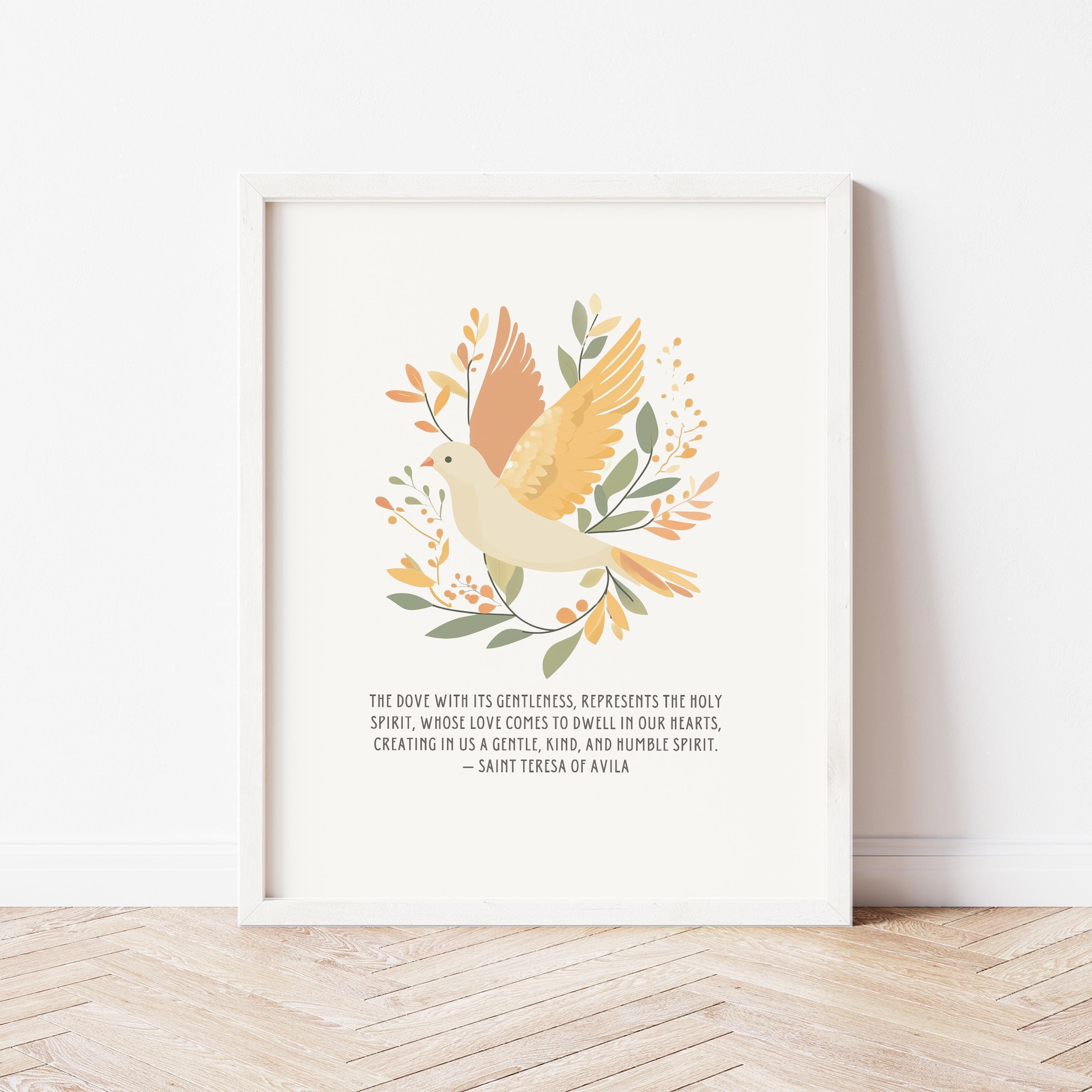 Holy Spirit Dove Wall Art, Saint Teresa Quote Print, Catholic Faith Decor, Scripture Gift for Baptism, Confirmation, Prayer Room Accent