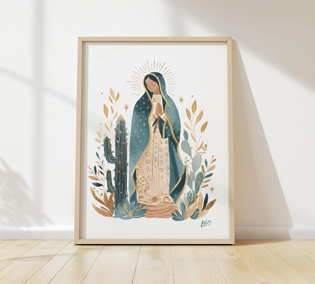 Our Lady of Guadalupe Framed Print, Neutral Catholic Wall Art - Etsy