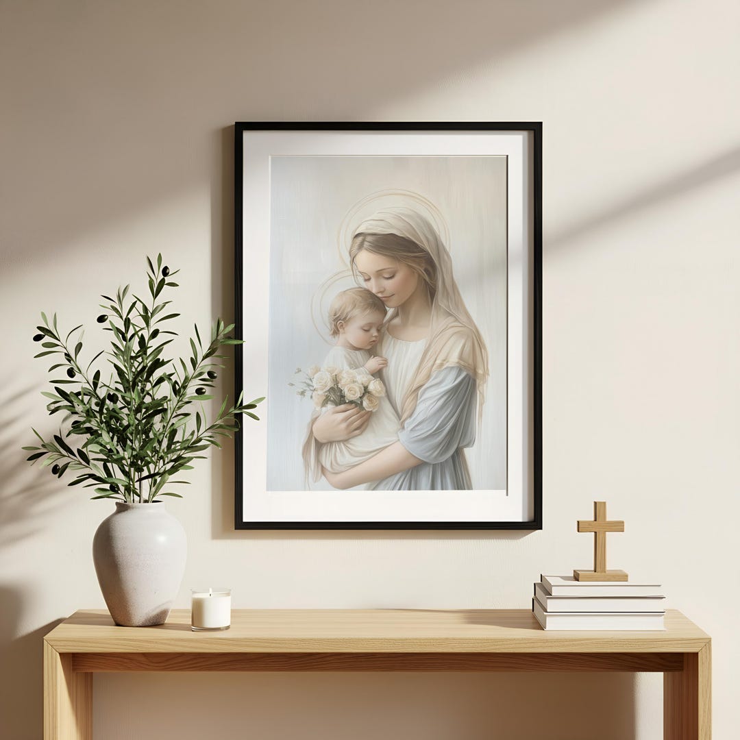 Madonna and Child Wall Art Print, Virgin Mary Baby Jesus Catholic ...