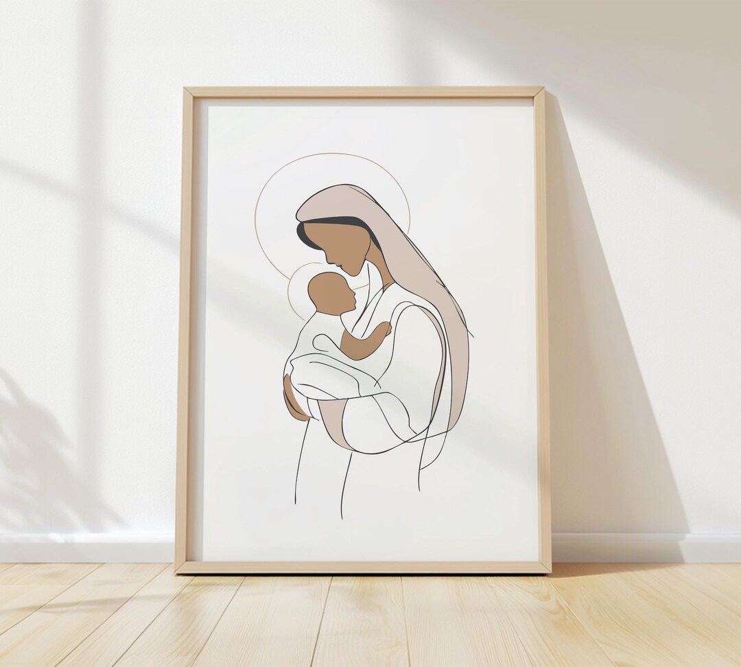 Mary and Jesus, Neutral Christian Nursery Wall Art Framed Print - Etsy