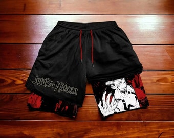 Sukuna Anime Charakter inspirierte Washed Vintage Manga Gym Kompressionsshorts