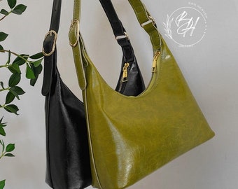 Minimalist Leather Baguette Bag | Shoulder Bag | Leather Small Shoulder Bag Shoulder Strap Handbag | Compact Leather Shoulder Bag