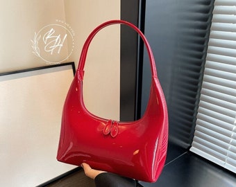 Lacquered Leather Armpit Bag | Stylish Shoulder Bag | Small Shoulder Bag | Sleek Lacquered Leather Armpit Bag | Fashionable Gift