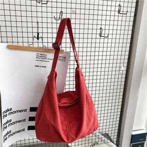 Canvas Bag for Women and Men Minimalist Tote Bag All-Purpose Bag Eco-Friendly Shoulder Bag Simple Bag Czerwony