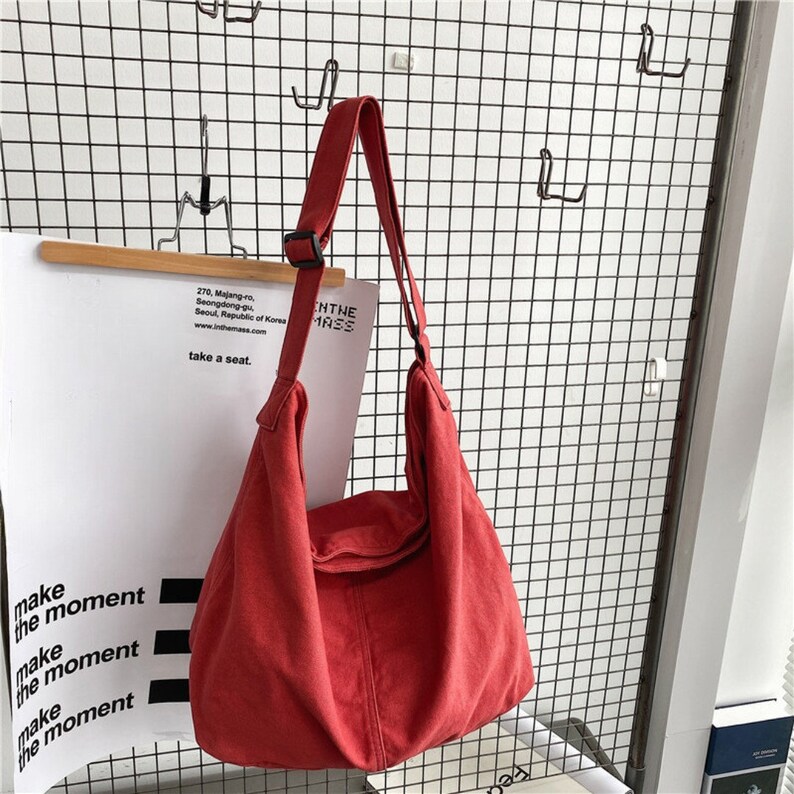 Canvas Bag for Women and Men Minimalist Tote Bag All-Purpose Bag Eco-Friendly Shoulder Bag Simple Bag Czerwony