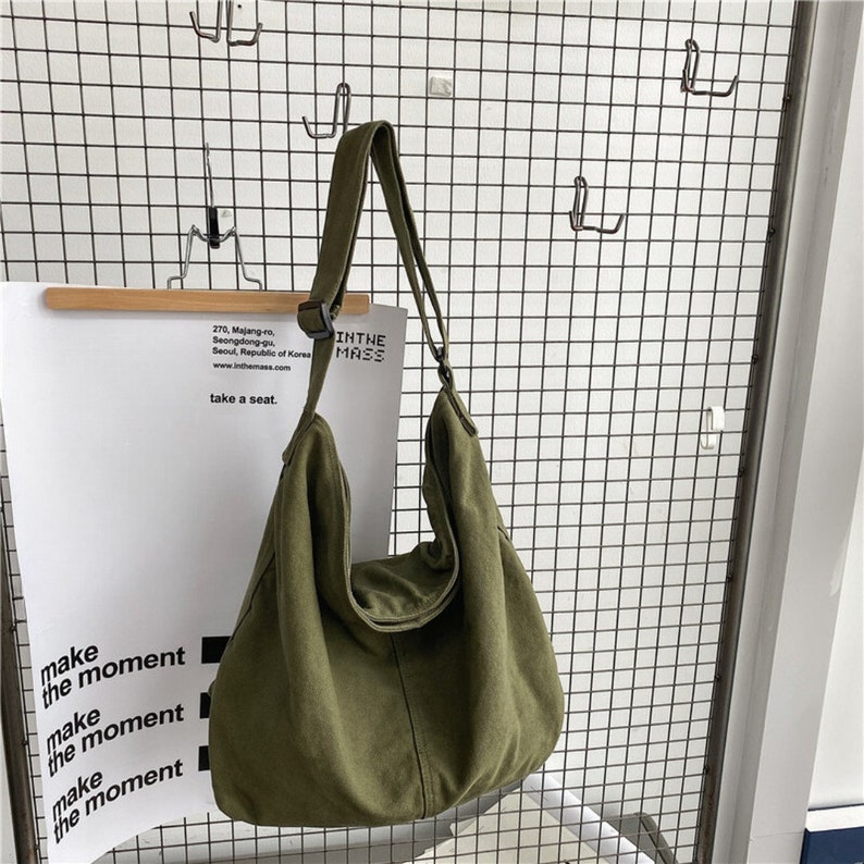 Canvas-Tasche für Damen und Herren Minimalistische Einkaufstasche Allzwecktasche Umweltfreundliche Umhängetasche Einfache Tasche Grün