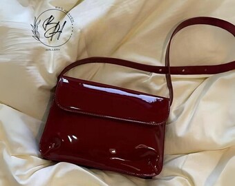 Patent Leather Small Bag | Compact Shoulder Bag | Classic Shoulder Purse | Stylish Minimalist Shoulder Purse | Elegant Crossbody Handbag