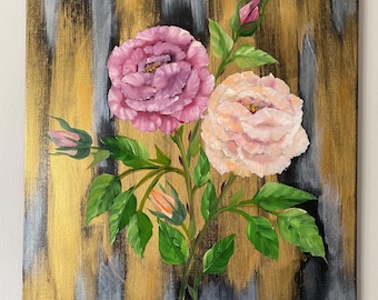 Original Floral Artwork on Canvas; Rose Painting