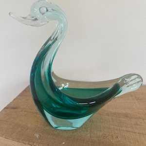 Vintage Murano style Glass Swan, Duck, Green Glass Swan Dish, Murano style bowl, Vintage Art Glass Figurine, Glass Bird Sculpture