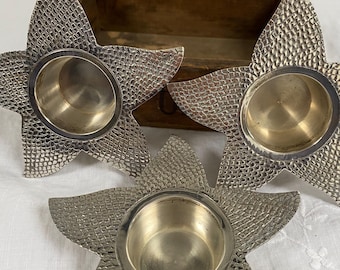 Decoración del hogar en plata: Juego de 3 portavelas vintage con forma de estrella plateada