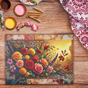 Southwest Style Glass Cutting Board, Kitchen Decor, Food Prep Board, Home Chef Gift, Cooking Utensil, Housewarming Present