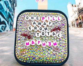 Bedazzled Pill Box: Personalized Rhinestone Travel Pill Case