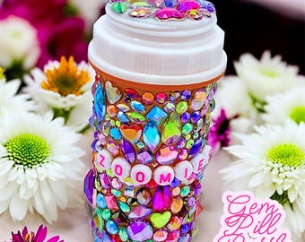 Personalized Gem Pill Bottle: Jewel Covered, Thumb Tab Vial, Prescription Pharmacy  Bottle