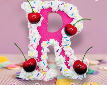 Fake Cake Letter: 90s Nostalgia Decor, Pink Frosting & Sprinkles
