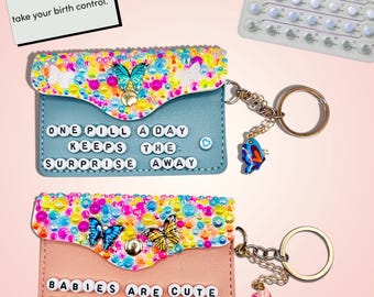 Personalized Pill Case Set: Mini Wallet Keychain, Credit Card Holder