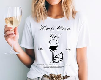 Wine & Cheese Club T-Shirt: Minimalist Doodle Art Tee