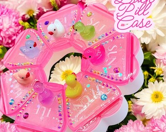 Bedazzled Duck 7-Day Pill Case | Rhinestone Heart Pill Organizer