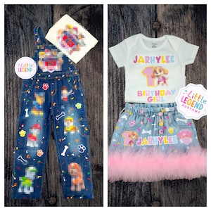 Custom character boys' girls' kids birthday denim outfit toddler (Any theme)
