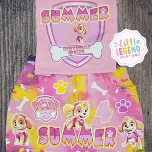 Custom girls character kids&#39; birthday denim outfit (Any theme)